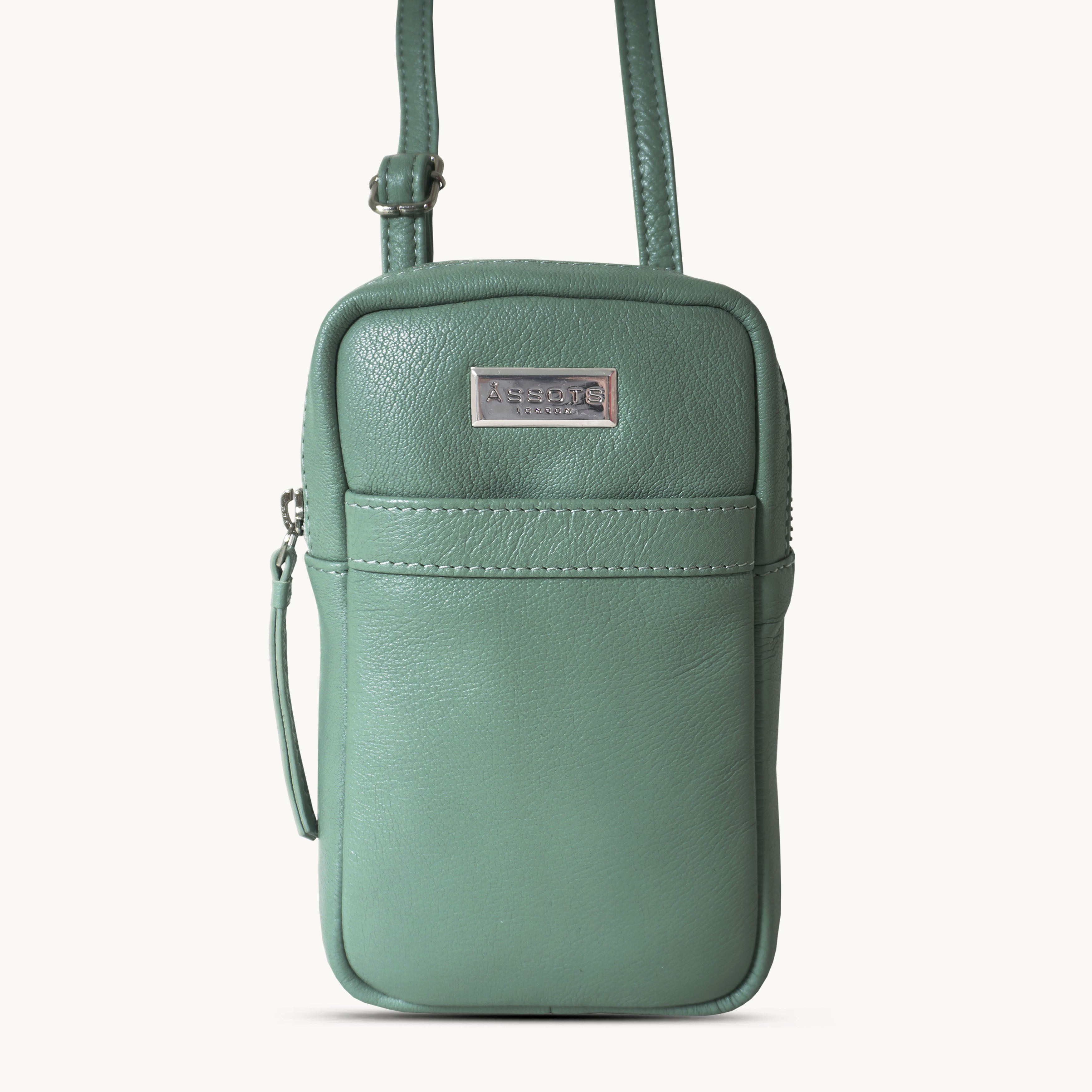 'LEO' Green Nappa Real Leather Crossbody Mobile Phone Bag