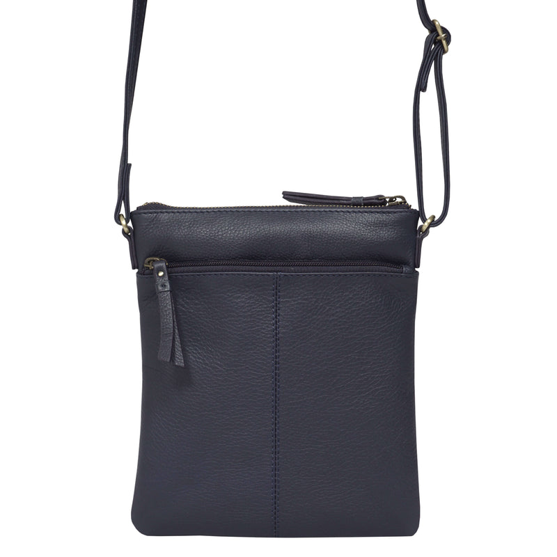 'LINBY' Navy Blue Pebble Grain Leather Crossbody Bag
