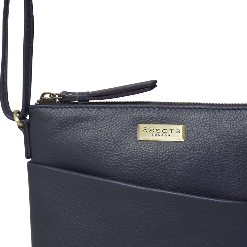 'LINBY' Navy Blue Pebble Grain Leather Crossbody Bag