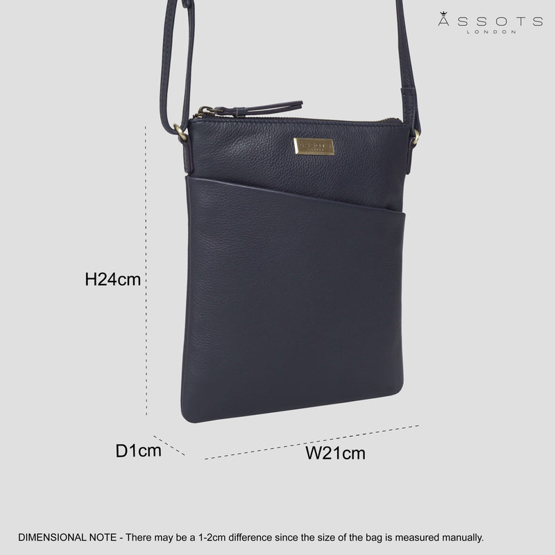 'LINBY' Navy Blue Pebble Grain Leather Crossbody Bag