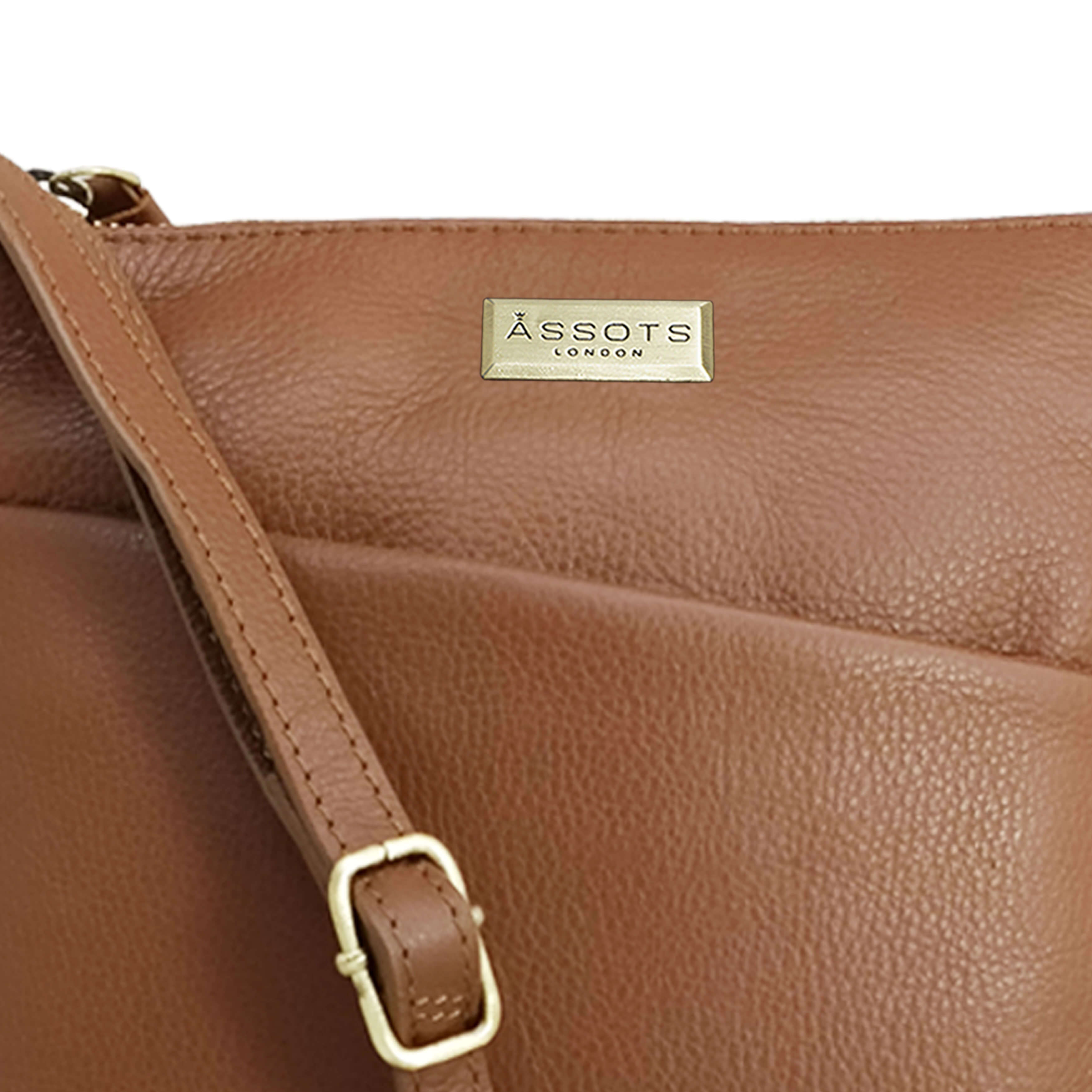 'LINBY' Dark Tan Pebble Grain Leather Crossbody Sling Bag