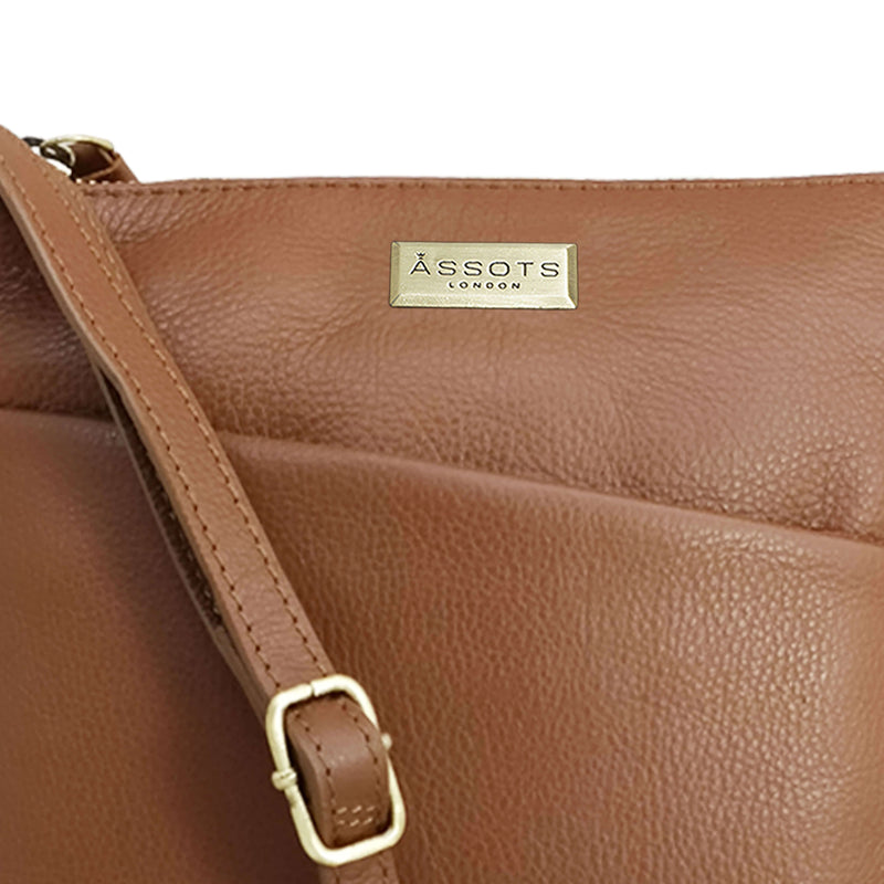 'LINBY' Dark Tan Pebble Grain Leather Crossbody Sling Bag