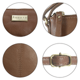 'LINBY' Dark Tan Pebble Grain Leather Crossbody Sling Bag