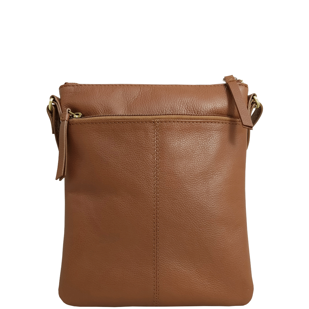 'LINBY' Dark Tan Pebble Grain Leather Crossbody Sling Bag