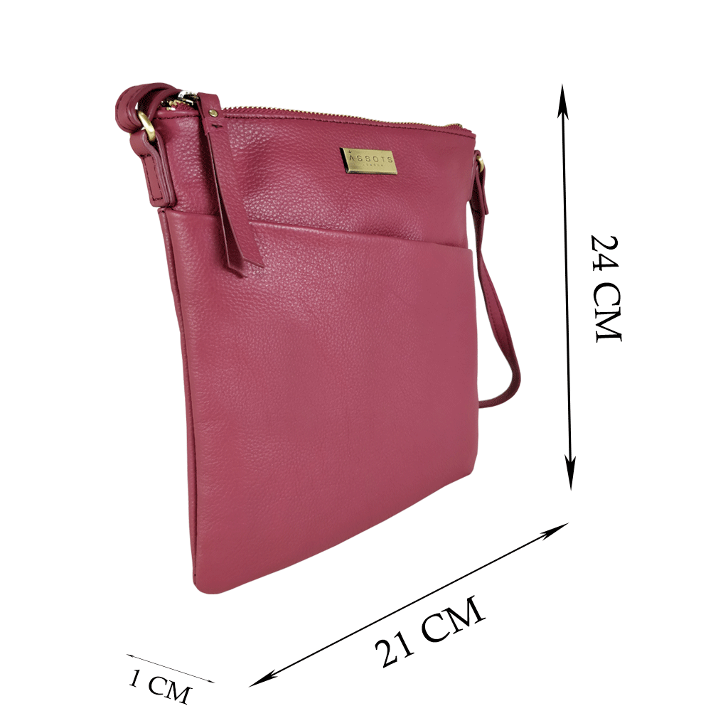'LINBY' Carmine Pink Pebble Grain Leather Crossbody Sling Bag