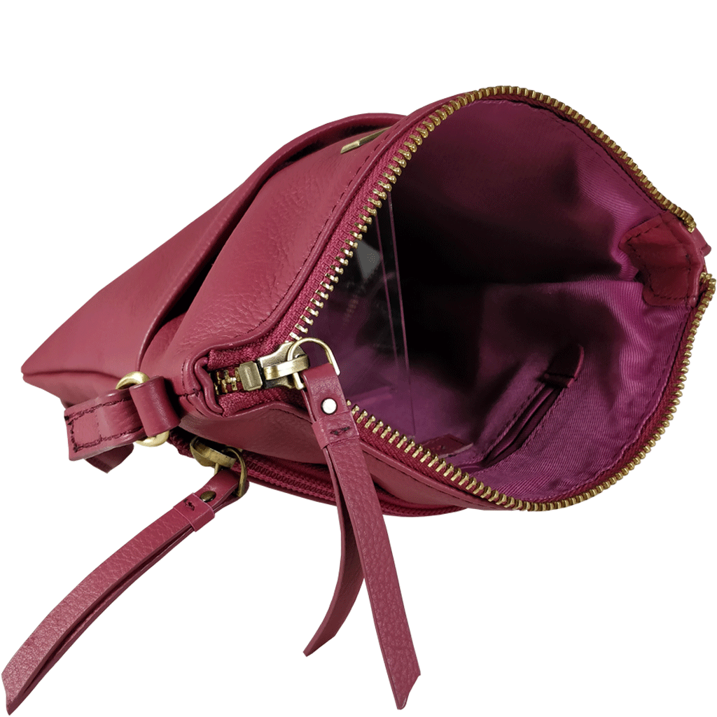'LINBY' Carmine Pink Pebble Grain Leather Crossbody Sling Bag