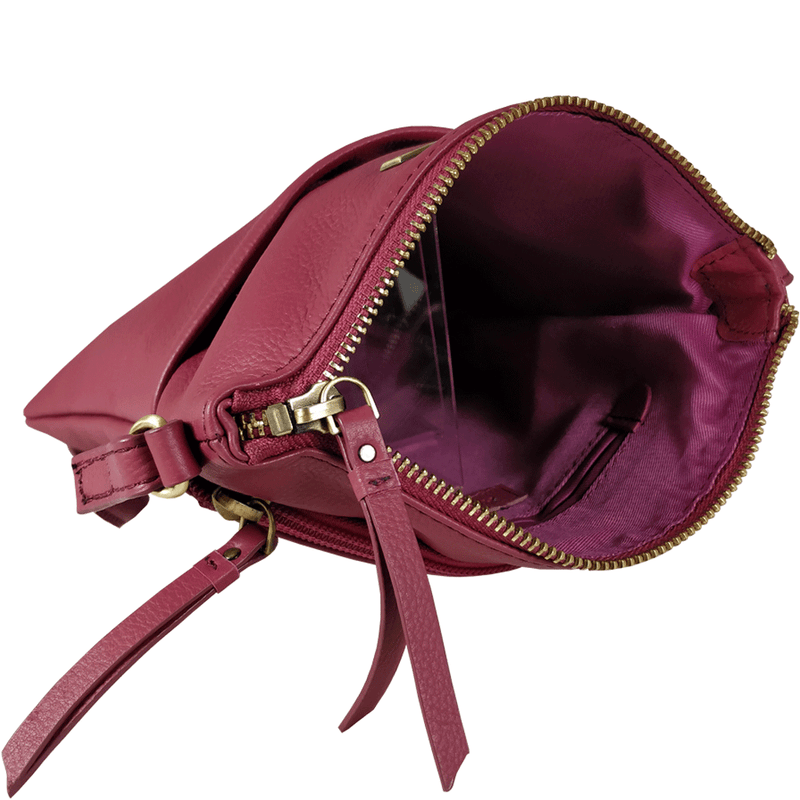 'LINBY' Carmine Pink Pebble Grain Leather Crossbody Sling Bag