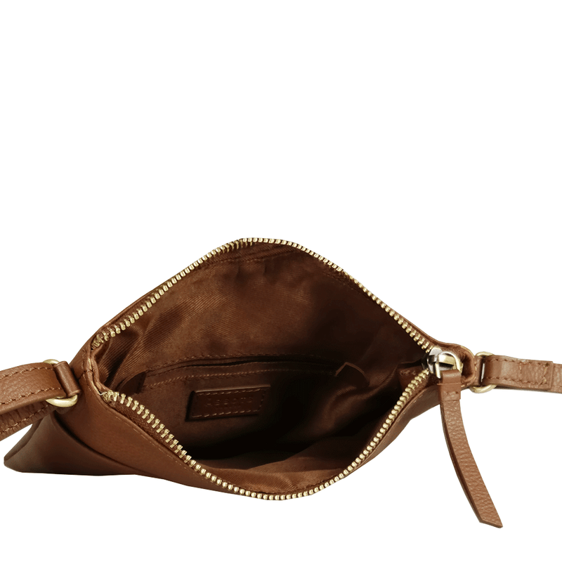 'LINBY' Dark Tan Pebble Grain Leather Crossbody Sling Bag