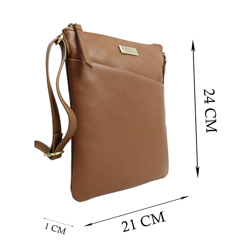 'LINBY' Dark Tan Pebble Grain Leather Crossbody Sling Bag