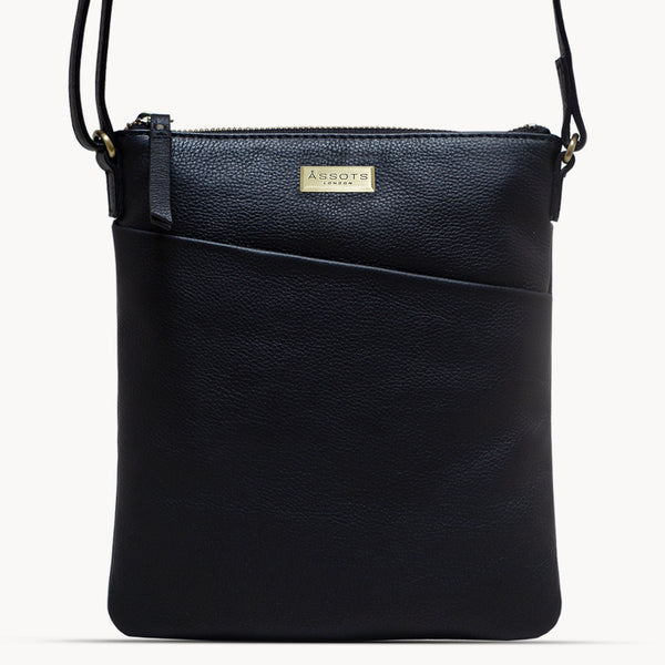 'LINBY' Black Pebble Grain Leather Crossbody Bag