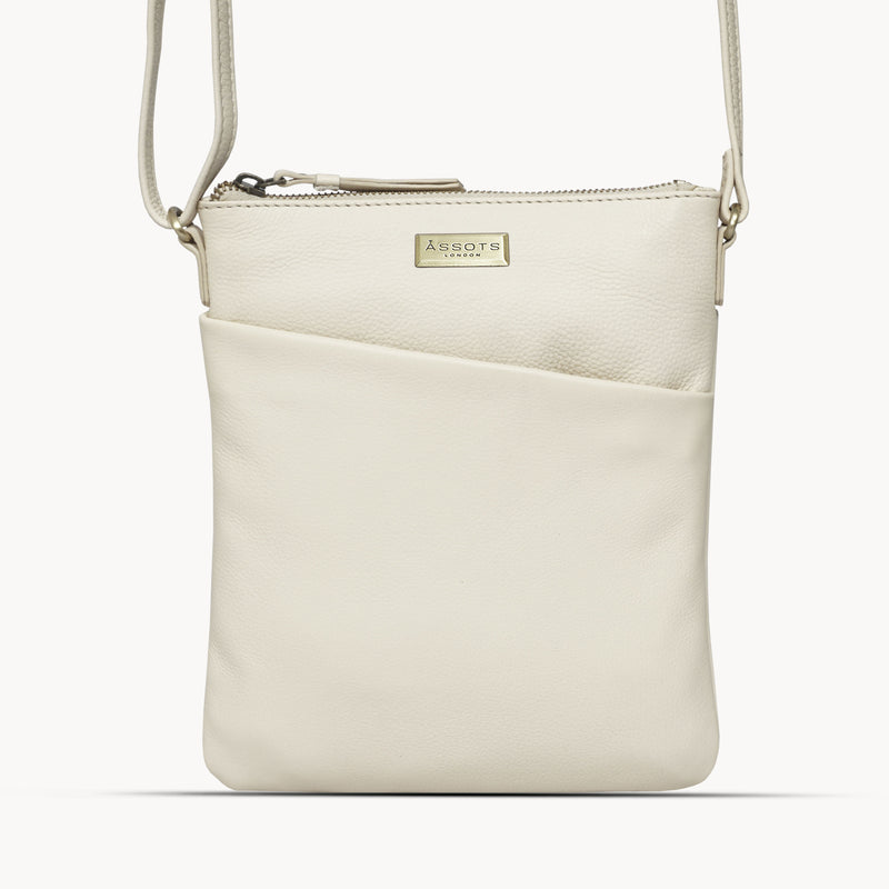 'LINBY' Cream Pebble Grain Leather Crossbody Bag