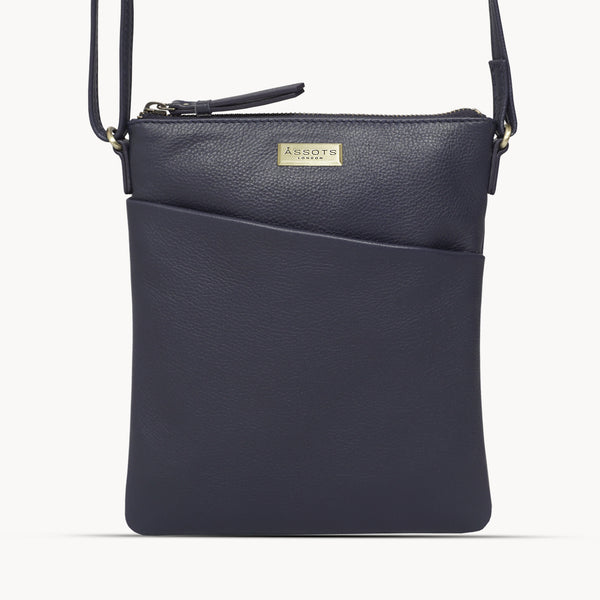 'LINBY' BLUE NAVY Pebble Grain Leather Crossbody Bag