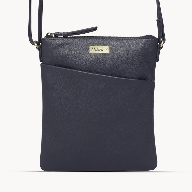 'LINBY' BLUE NAVY Pebble Grain Leather Crossbody Bag