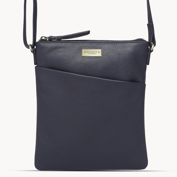 'LINBY' BLUE NAVY Pebble Grain Leather Crossbody Bag