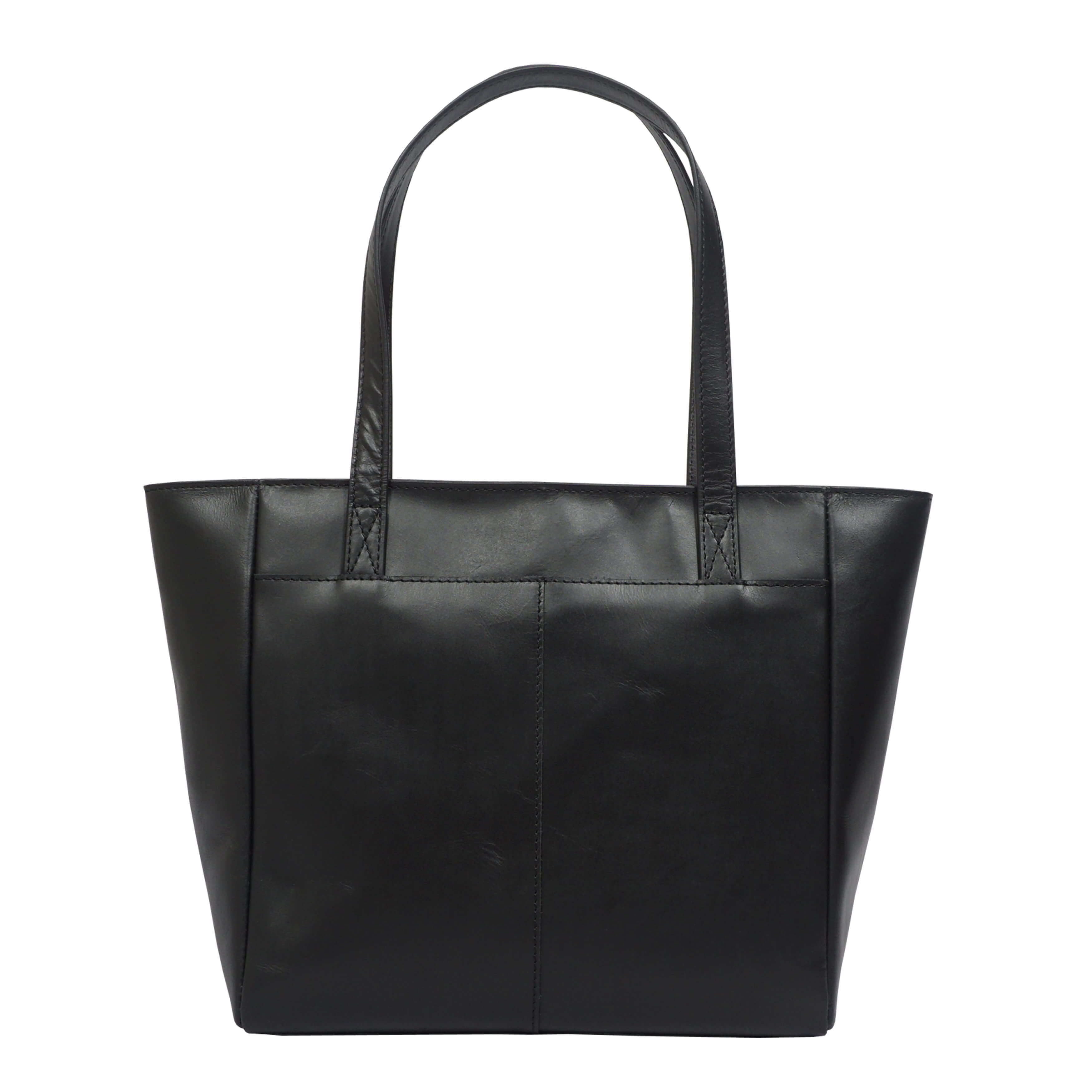 'LINDA' Black Smooth Real Leather Unlined Tote Bag
