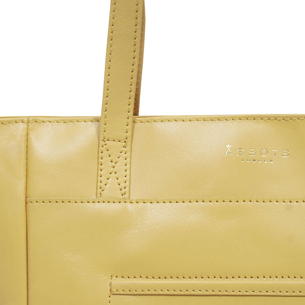 'LINDA' Mustard Smooth Real Leather Unlined Tote Bag