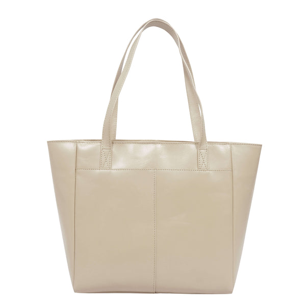 'LINDA' Nude Smooth Real Leather Unlined Tote Bag