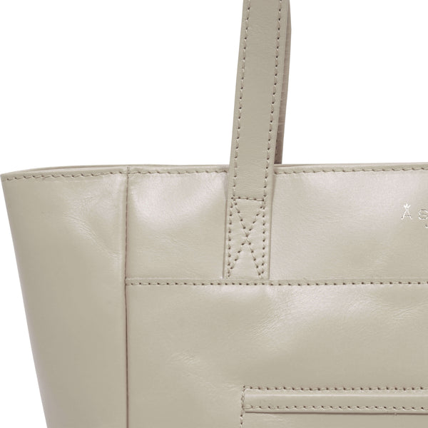 'LINDA' Nude Smooth Real Leather Unlined Tote Bag