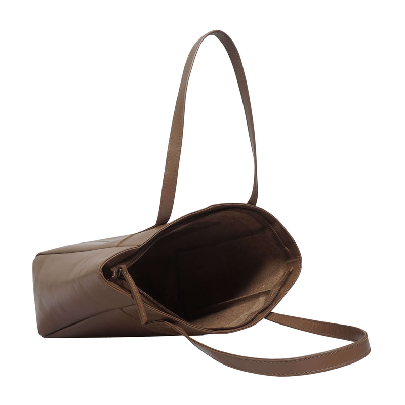'LINDA' Tan Smooth Real Leather Unlined Tote Bag