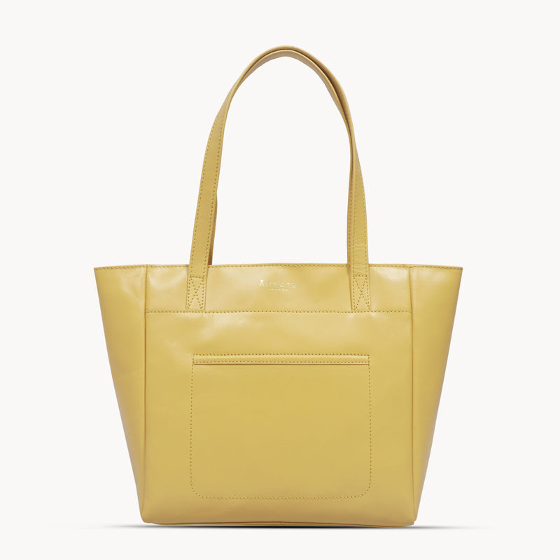 'LINDA' Mustard Smooth Real Leather Unlined Tote Bag