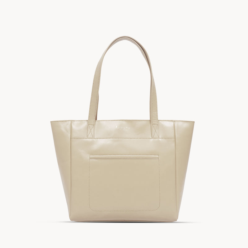 'LINDA' Nude Smooth Real Leather Unlined Tote Bag