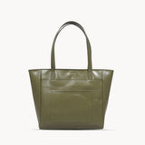 'LINDA' Olive Green Smooth Real Leather Unlined Tote Bag
