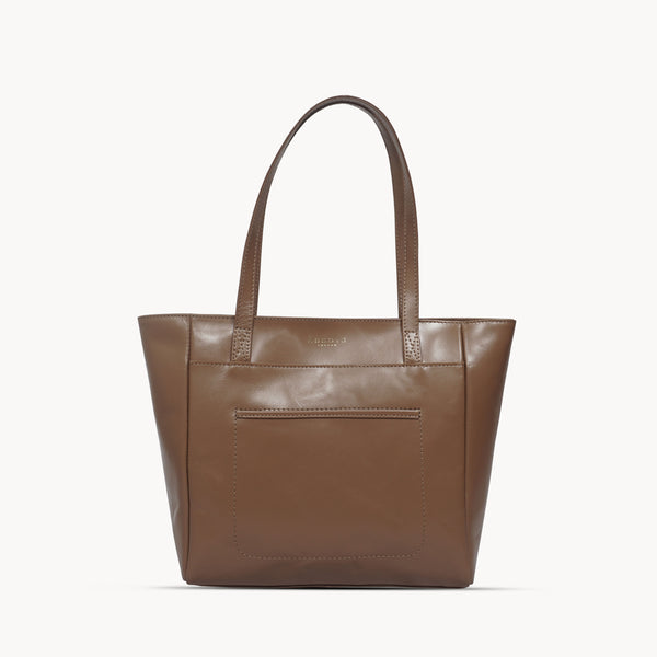 'LINDA' Tan Smooth Real Leather Unlined Tote Bag