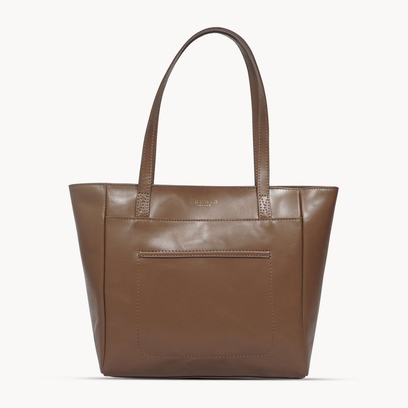 'LINDA' Tan Smooth Real Leather Unlined Tote Bag