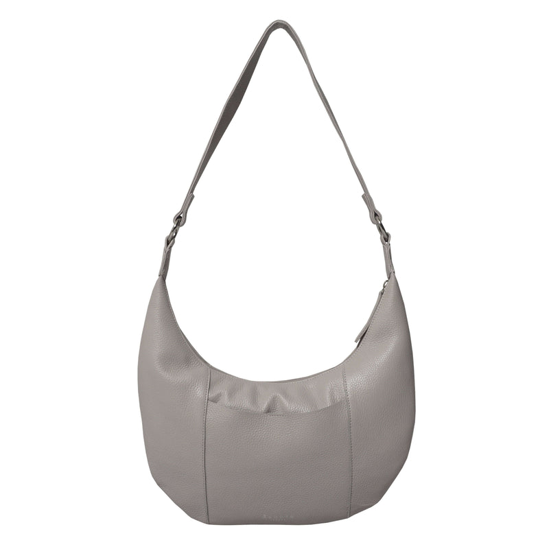 'LUNA' Ice Grey Pleated Real Leather Shoulder Hobo Bag