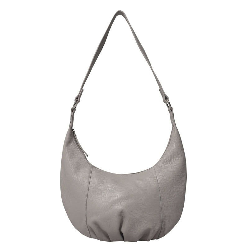'LUNA' Ice Grey Pleated Real Leather Shoulder Hobo Bag