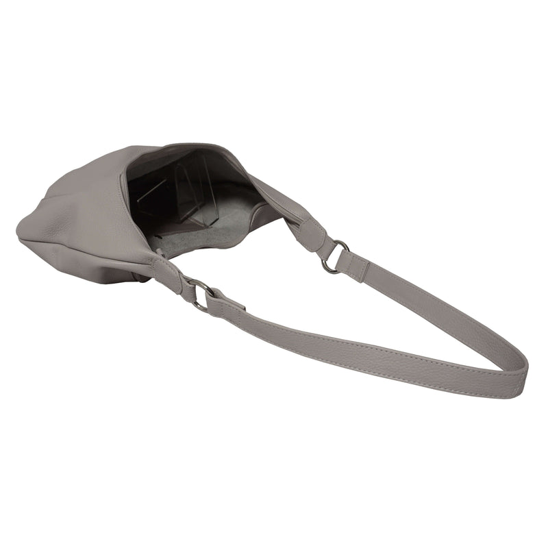 'LUNA' Ice Grey Pleated Real Leather Shoulder Hobo Bag