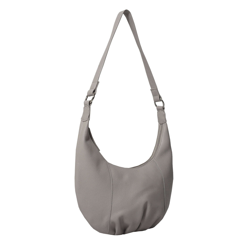 'LUNA' Ice Grey Pleated Real Leather Shoulder Hobo Bag