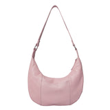 'LUNA' Pastel Pink Pleated Real Leather Shoulder Hobo Bag