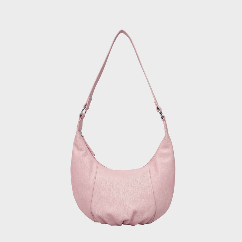 'LUNA' Pastel Pink Pleated Real Leather Shoulder Hobo Bag