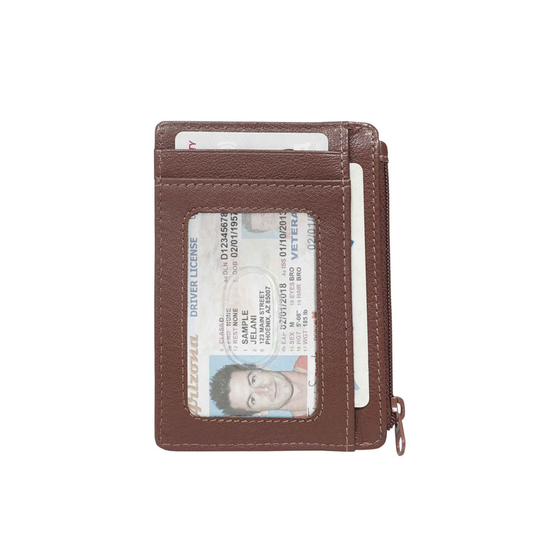 'LYNN' Brown Real Leather Slim Credit Cardholder Case