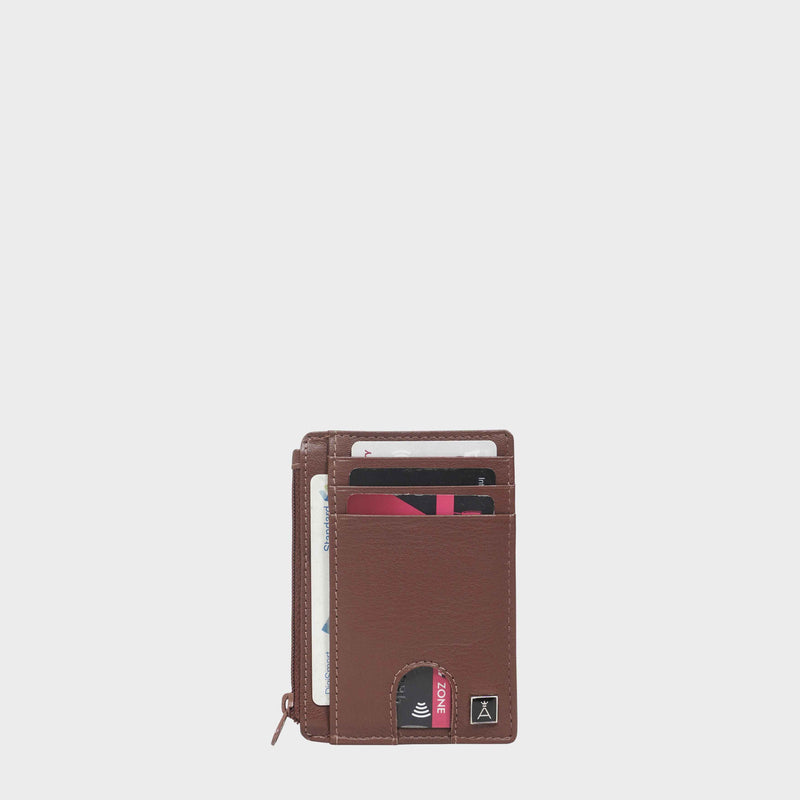 'LYNN' Brown Real Leather Slim Credit Cardholder Case