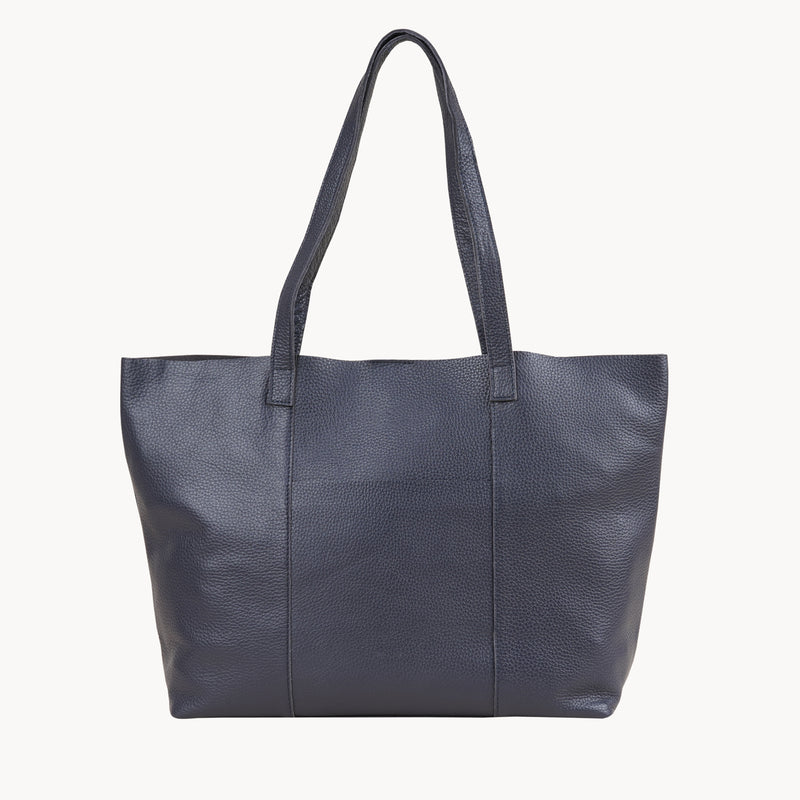'MAISIE' Navy Real Pebble Grain Leather Unlined Tote Bag