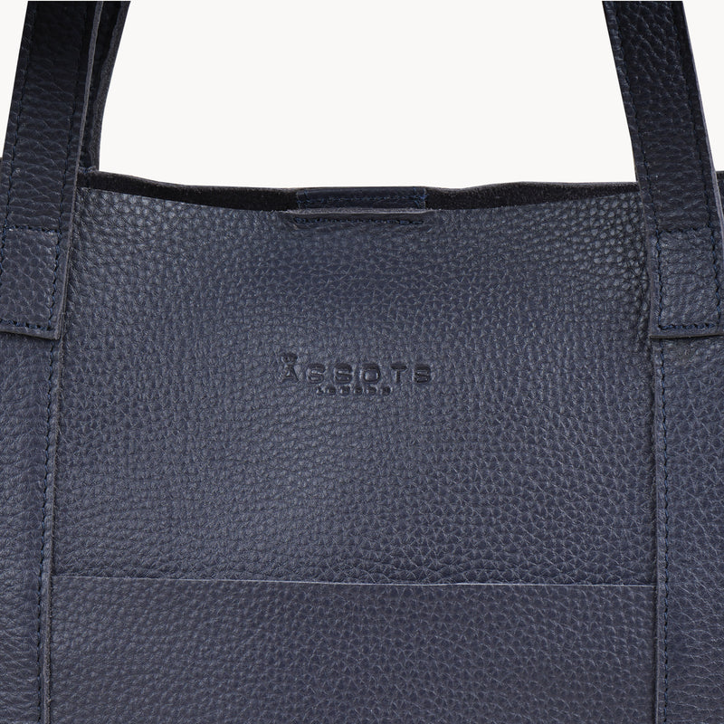 'MAISIE' Navy Real Pebble Grain Leather Unlined Tote Bag