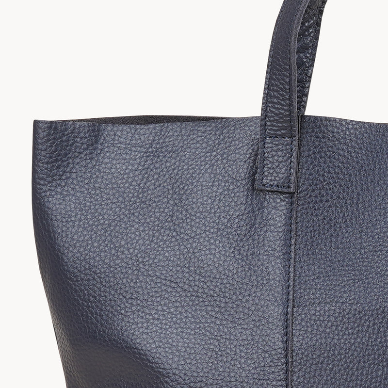 'MAISIE' Navy Real Pebble Grain Leather Unlined Tote Bag