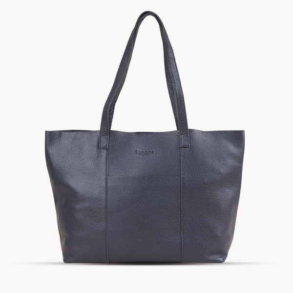 'MAISIE' Navy Real Pebble Grain Leather Unlined Tote Bag