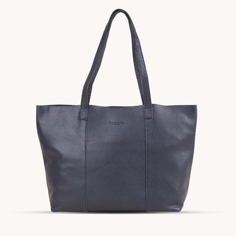 'MAISIE' Navy Real Pebble Grain Leather Unlined Tote Bag