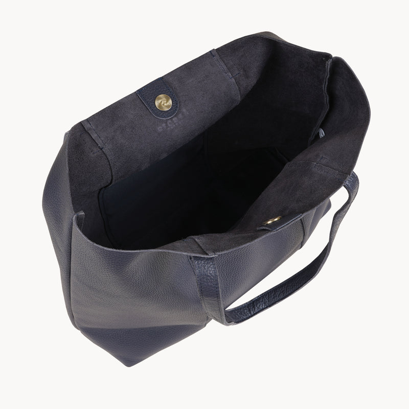 'MAISIE' Navy Real Pebble Grain Leather Unlined Tote Bag
