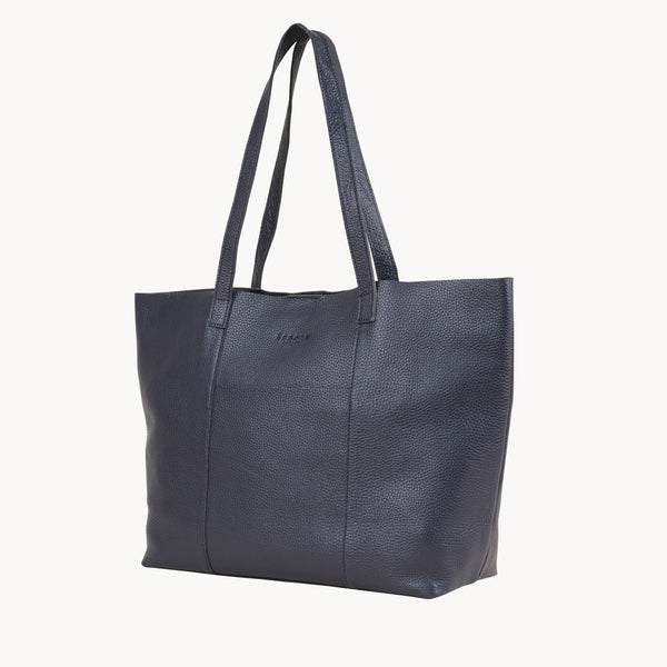 'MAISIE' Navy Real Pebble Grain Leather Unlined Tote Bag