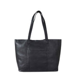 'MAISIE' Black Real Pebble Grain Leather Unlined Tote Bag