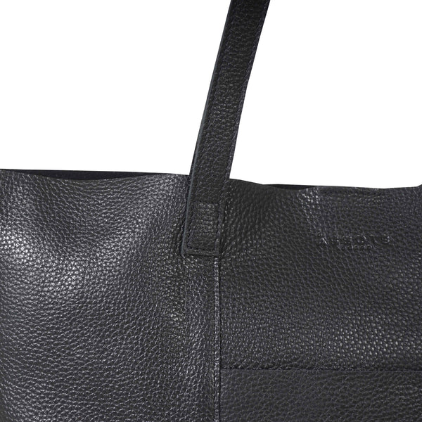 'MAISIE' Black Real Pebble Grain Leather Unlined Tote Bag