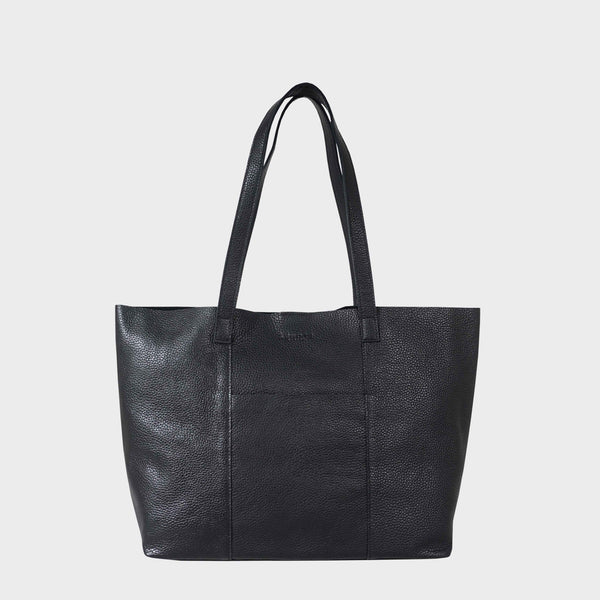 'MAISIE' Black Real Pebble Grain Leather Unlined Tote Bag