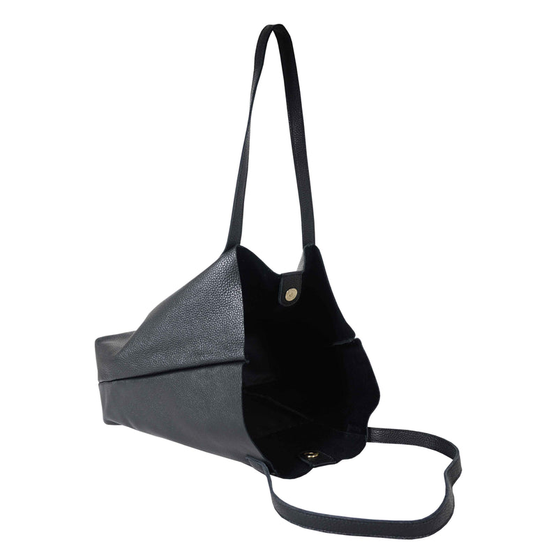 'MAISIE' Black Real Pebble Grain Leather Unlined Tote Bag