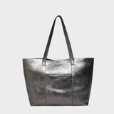 'MAISIE' Pewter Metallic Real Leather Shopper Tote Bag