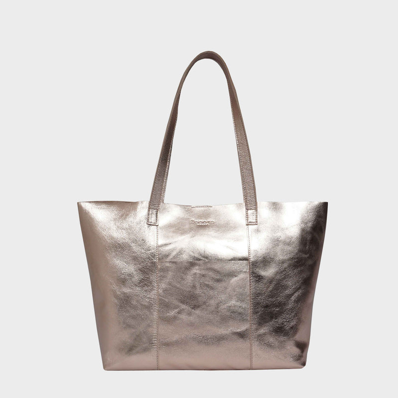 Rose Gold Metallic Real Leather Shopper Unlined Tote Bag for Women