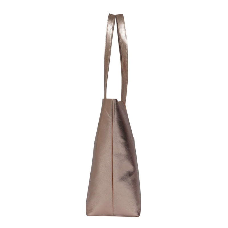 'MAISIE' Rose Gold Metallic Real Leather Shopper Tote Bag